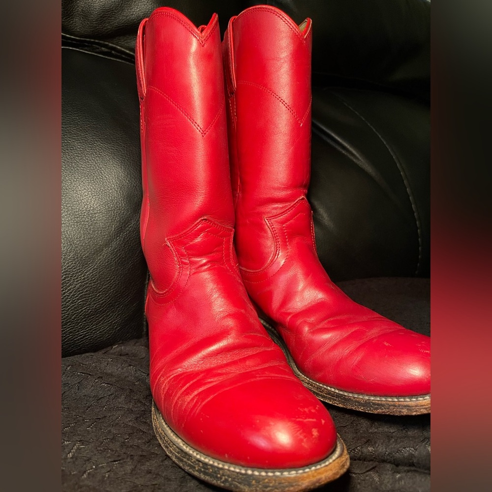 Vintage Justin L3055 Red Leather Roper Cowboy Boots Women’s Size 7B USA Made